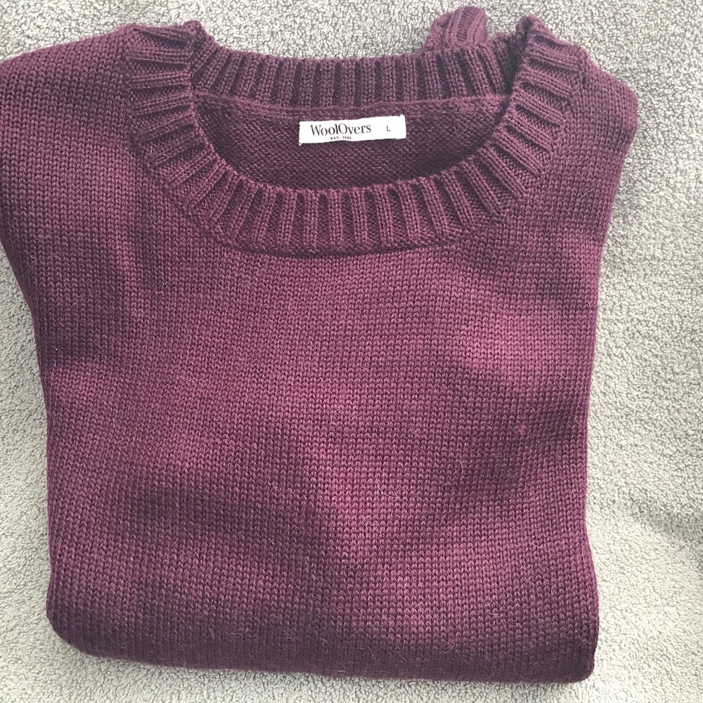 NWOT Woolovers Jumper Sweater Size L 100% Merino Wool “Dark Berry” Ribbed Knit - Picture 2 of 7